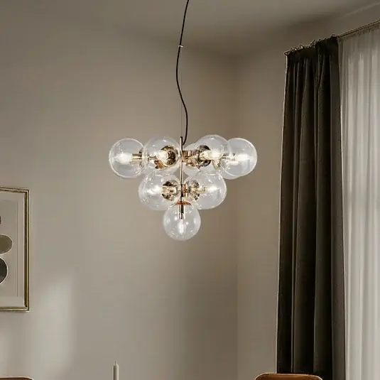 Autentický Závěsné světlo Zumba, zlaté/čiré, 13 žárovek, sklo