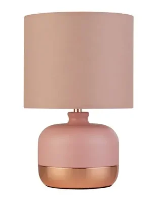Stolní lampa Tamsin, růžová, kov/textil, výška 27 cm, E14 Časově Omezené