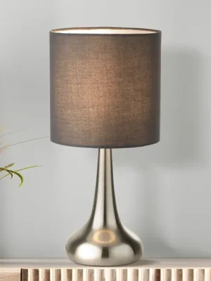 Sleva Stolní lampa Neraiah, šedá/stříbrná, textil, 34 cm, stmívatelné