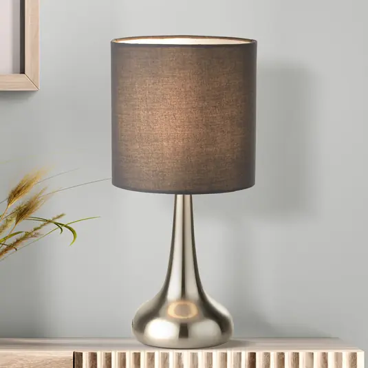 Sleva Stolní lampa Neraiah, šedá/stříbrná, textil, 34 cm, stmívatelné