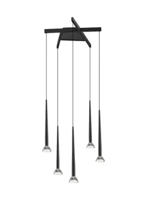 Závěsné světlo LED Rina, černá/čirá, Ø 51 cm, kov, 5 ramen Vysoce Kvalitní
