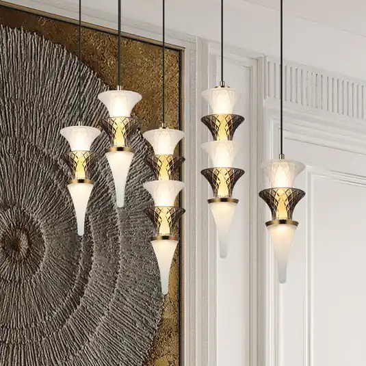 Vysoce Kvalitní Závěsné LED světlo Venera, výška 29 cm, bílá/hnědá, sklo