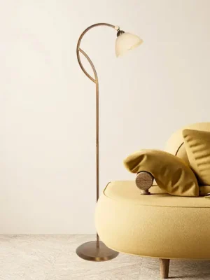 Stojací lampa Anthea, bronzová, krémová, kov, sklo, E27 Must-Have