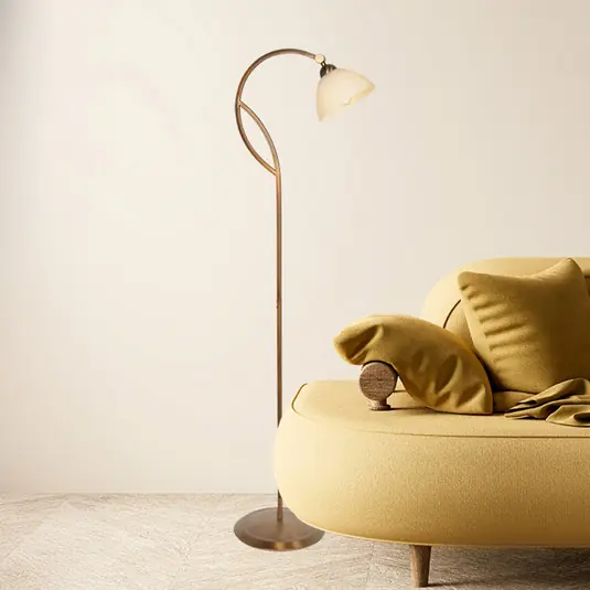 Stojací lampa Anthea, bronzová, krémová, kov, sklo, E27 Must-Have