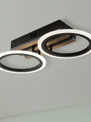 LED stropní svítidlo Blevins, 2ramenné, černé/vzhled dřeva, délka 46 cm Tovární Cena