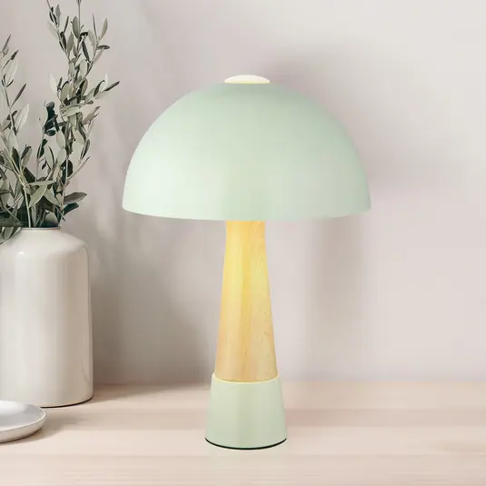 Nová Kolekce Stolní lampa Paulin, zelená/vzhled dřeva, kov, 37 cm, E27