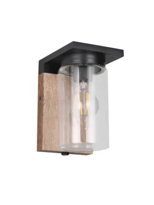 Ověřený Venkovní nástěnné svítidlo ARDILA, dřevěný vzhled, výška 19 cm, kov/sklo, IP44