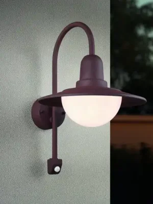 Poslední Šance Venkovní nástěnné svítidlo se senzorem NORMAN, rez, Ø 30 cm kov/sklo IP44