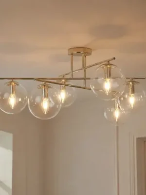 Aktuální Stropní světlo Zoe, zlaté, délka 72 cm, 6 žárovek, sklo