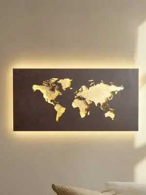 Expresní Doručení Lucande LED nástěnné světlo World, rezavá/zlatá, 60 cm x 30 cm