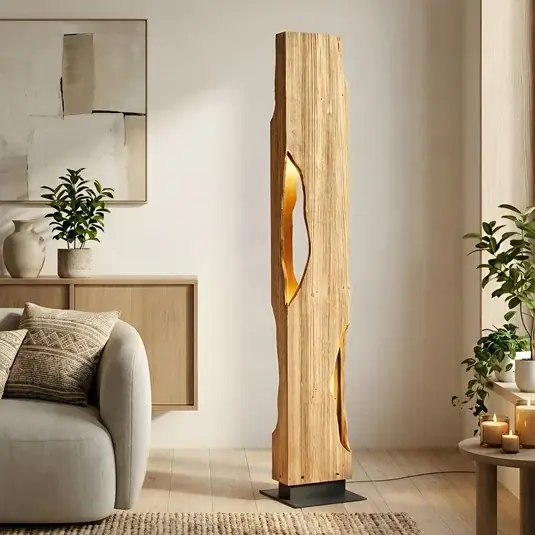 Časově Omezené Lucande stojací lampa Tarry, dřevo, výška 137 cm, 4 x E27