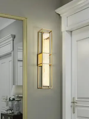 Top Prodej LED venkovní nástěnné svítidlo BLAKLEY, zlatá/alabastrová, výška 61 cm, IP44