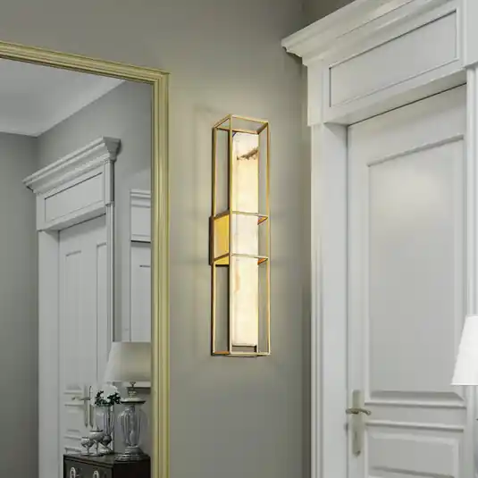 Top Prodej LED venkovní nástěnné svítidlo BLAKLEY, zlatá/alabastrová, výška 61 cm, IP44