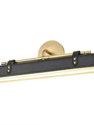 LED nástěnné světlo VALISE, černé/starožitná mosaz, 50 cm umělá kůže Hit Sezóny