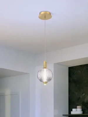 Super Cena Závěsné světlo LED PALMAS, zlatá/kouřově šedá, Ø 15 cm, 1 žárovka, sklo