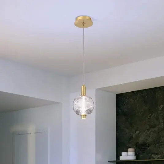 Super Cena Závěsné světlo LED PALMAS, zlatá/kouřově šedá, Ø 15 cm, 1 žárovka, sklo