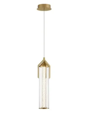 Ihned K Objednání Závěsné světlo LED ESPADA, zlatá broušená, Ø 15 cm kov/sklo
