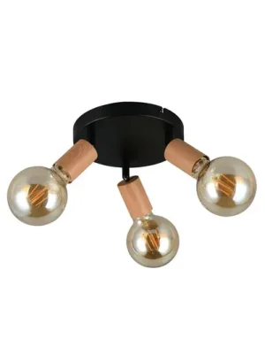 Autentický Stropní světlo Lamego, černé, Ø 29 cm, 3 žárovky, kov