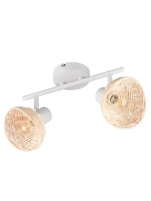Bezpečná Platba Stropní světlo Calvi, bílé, přírodní ratan, délka 40 cm, 2 svítidla.