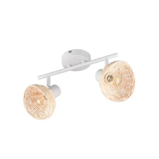 Bezpečná Platba Stropní světlo Calvi, bílé, přírodní ratan, délka 40 cm, 2 svítidla.