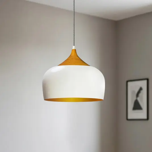 Ověřený Závěsné světlo Qwen, bílé/zlaté, kov, Ø 30 cm