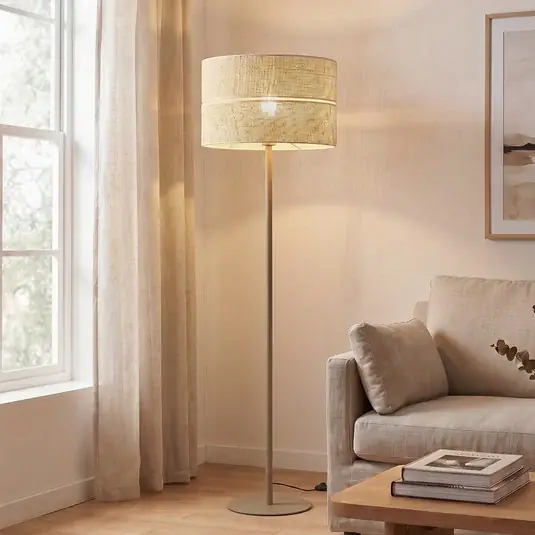 Aktuální Stojací lampa Calma, béžová, rafiová, výška 159 cm, E27