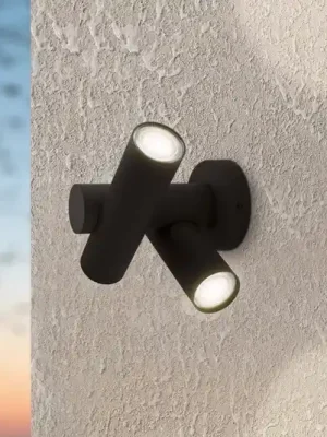 Autentický LED nástěnné světlo Fossignano, výška 25 cm, černá, kovová, 2 žárovky