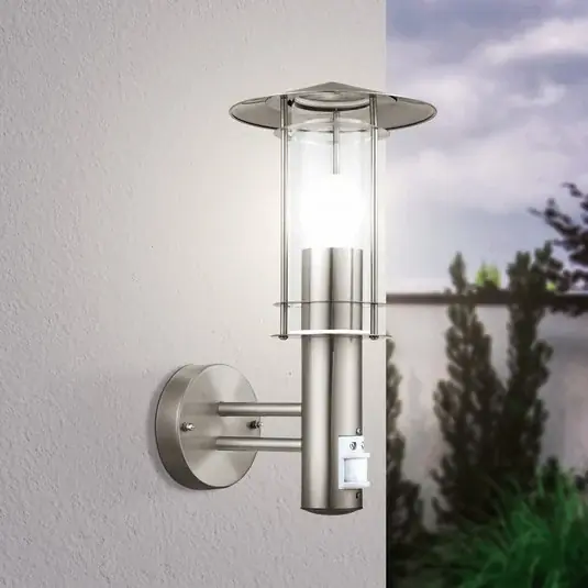 Venkovní nástěnné svítidlo Lisio, v barvě nerezové oceli, výška 36 cm, s čidlem Koupit Online