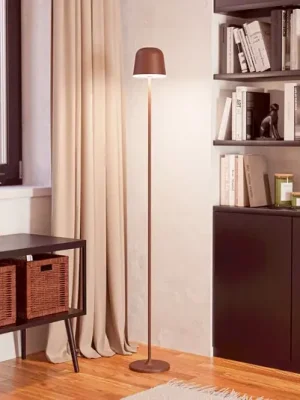 Ověřený LED terasová lampa Mannera-L na akumulátor, rezavá barva, výška 140 cm