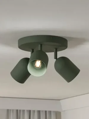 Stropní bodové světlo Tilston, tmavě zelený, Ø 25 cm, 3-křídlový, ocel Horká Nabídka