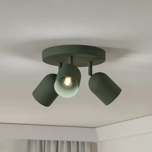 Stropní bodové světlo Tilston, tmavě zelený, Ø 25 cm, 3-křídlový, ocel Horká Nabídka