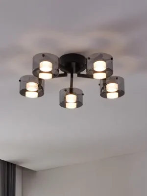 Expresní Doručení LED stropní svítidlo Copillos, černé Ø 66 cm sklo/kov 5 ramen