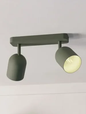Autentický Stropní bodové světlo Tilston, tmavě zelený, délka 28 cm, 2křídlý, ocel