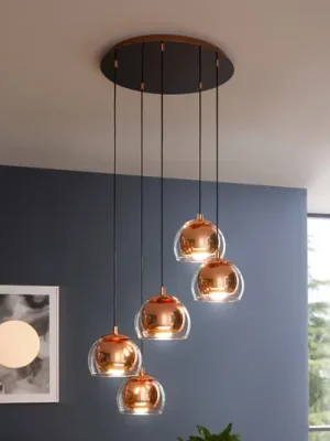 Závěsné světlo Rocamar 1, měď, Ø 59 cm, 5 ramen, kov/sklo Jen Po Omezenou Doba