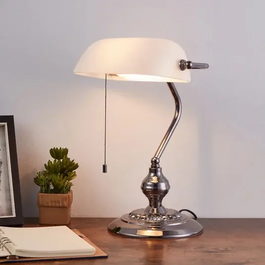 Stolní lampa BANKER, niklová barva, výška 39 cm, kov/sklo Zlevněný