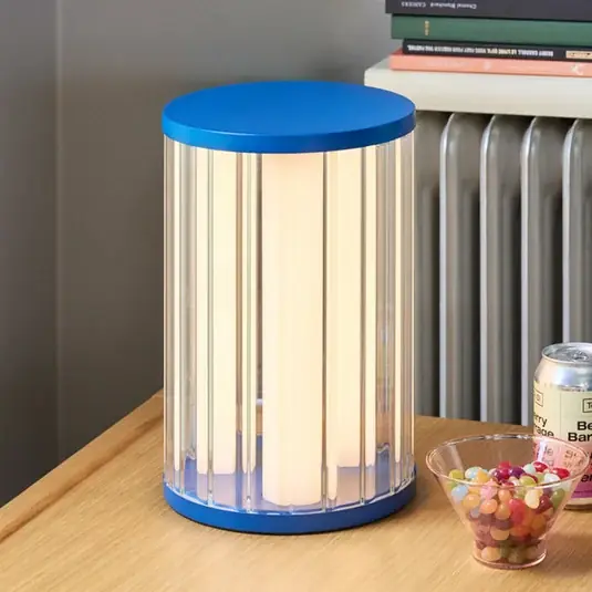 LED stolní lampa Aru, modrá/čirá, výška 30 cm, sklo/železo Nakupujte Hned