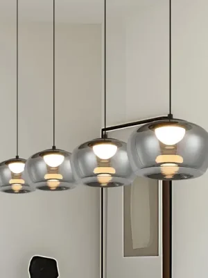 LED závěsné světlo Nadia, délka 92 cm, kouřově šedá, sklo, 4 žárovky Cenová Bomba