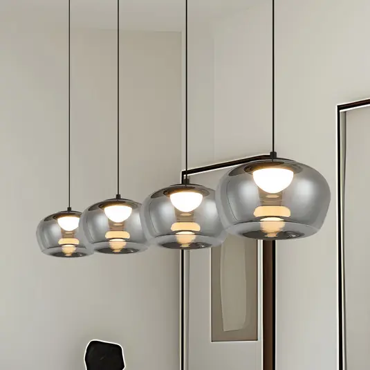 LED závěsné světlo Nadia, délka 92 cm, kouřově šedá, sklo, 4 žárovky Cenová Bomba