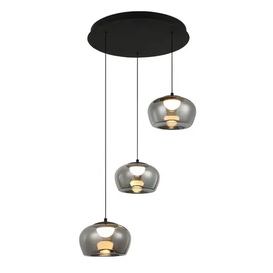 LED závěsné světlo Nadia, Ø 48 cm, kouřově šedá, sklo, 3 žárovky Cenově Výhodný