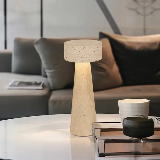 LED stolní lampa Serenity, béžová, výška 31 cm, kámen Značkový
