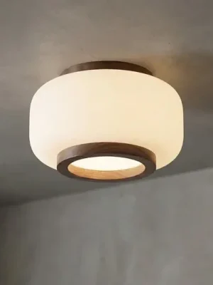 Novinka LED stropní svítidlo Quitani Shiro, Ø 28 cm, dřevo/sklo, CCT