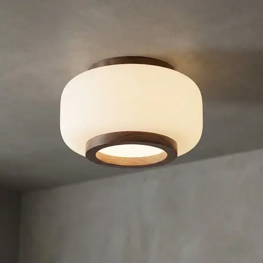 Novinka LED stropní svítidlo Quitani Shiro, Ø 28 cm, dřevo/sklo, CCT