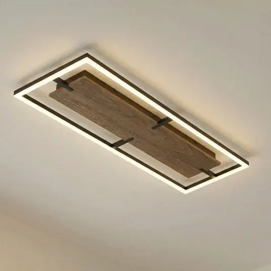 Ihned K Objednání LED stropní svítidlo Lucande Vectra, 100 x 30 cm, dřevo, stmívatelné