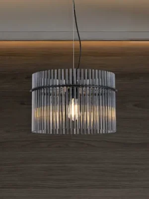 Závěsné světlo Swizzle, černá/kouřově šedá, Ø 40 cm, sklo/kov Autentický