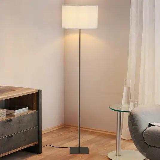 Sleva Stojací lampa Chelsea, hnědá/bílá, výška 150 cm, kov/látka