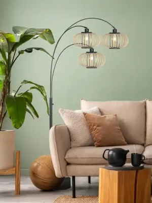 Stojací lampa Nox Light, 3 žárovky, černá, bambusové tyče, E27 Kup Teď