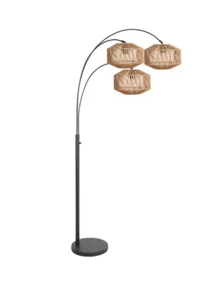 Stojací lampa Nox Light, 3 žárovky, černá, hnědý kabel, E27 Akce
