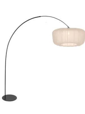 Výprodej Luková lampa Curve, černá, stínidlo na lampu z nylonu v krémové barvě, Ø 60 cm
