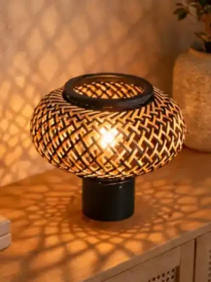 Stolní lampa Bloeba, černá, bambusové pletivo, Ø 22,5 cm Finální Výprodej