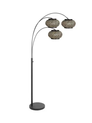 Stojací lampa Nox Light, 3 žárovky, černá, bambusové pletivo, E27 Dokud Zásoby Vydrží